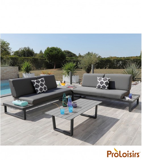 Ensemble salon d'angle STATEN « imitation bois » Coloris:Châssis Graphite / Plateau BF Eco-participation    :Prix de vente compr
