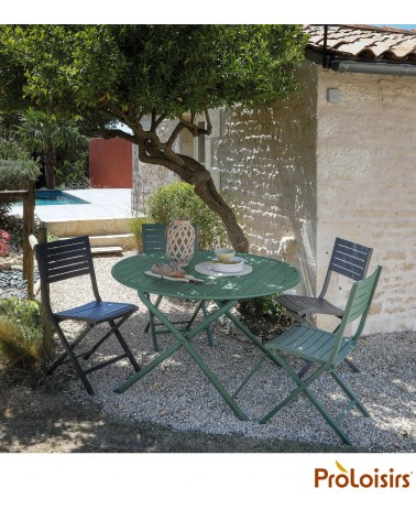 Table de jardin GLOBE 120 Coloris:Châssis Vert / Plateau Vert Eco-participation    :Prix de vente comprenant l' éco-participatio