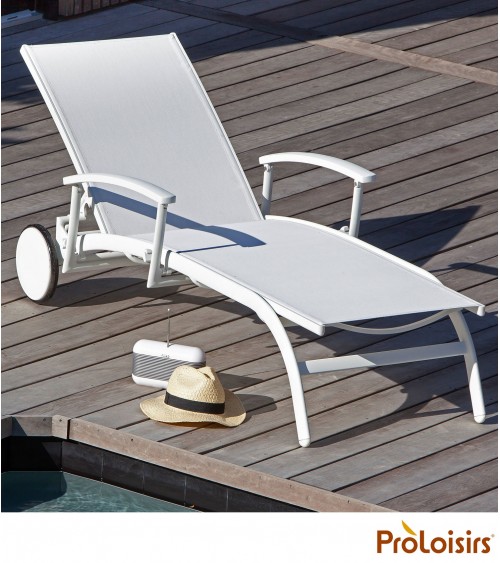 Bain de soleil ELEGANCE avec accoudoirs Coloris:Châssis Blanc/Assise Blanc Eco-participation    :Prix de vente comprenant l' éco