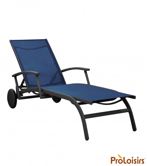 Bain de soleil ELEGANCE avec accoudoirs Coloris:Châssis Graphite / Assise Bleu Eco-participation    :Prix de vente comprenant l'