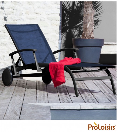 Bain de soleil ELEGANCE avec accoudoirs Coloris:Châssis Graphite / Assise Bleu Eco-participation    :Prix de vente comprenant l'