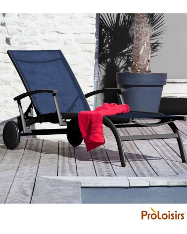 Bain de soleil ELEGANCE avec accoudoirs Coloris:Châssis Graphite / Assise Bleu Eco-participation    :Prix de vente comprenant l'