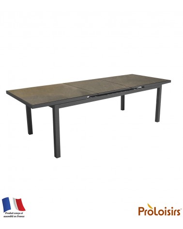 TABLE TERAMO 180/235 PLATEAU FUNDERMAX® Coloris:Châssis Graphite / Plateau HPL Cave Eco-participation    :Prix de vente comprena