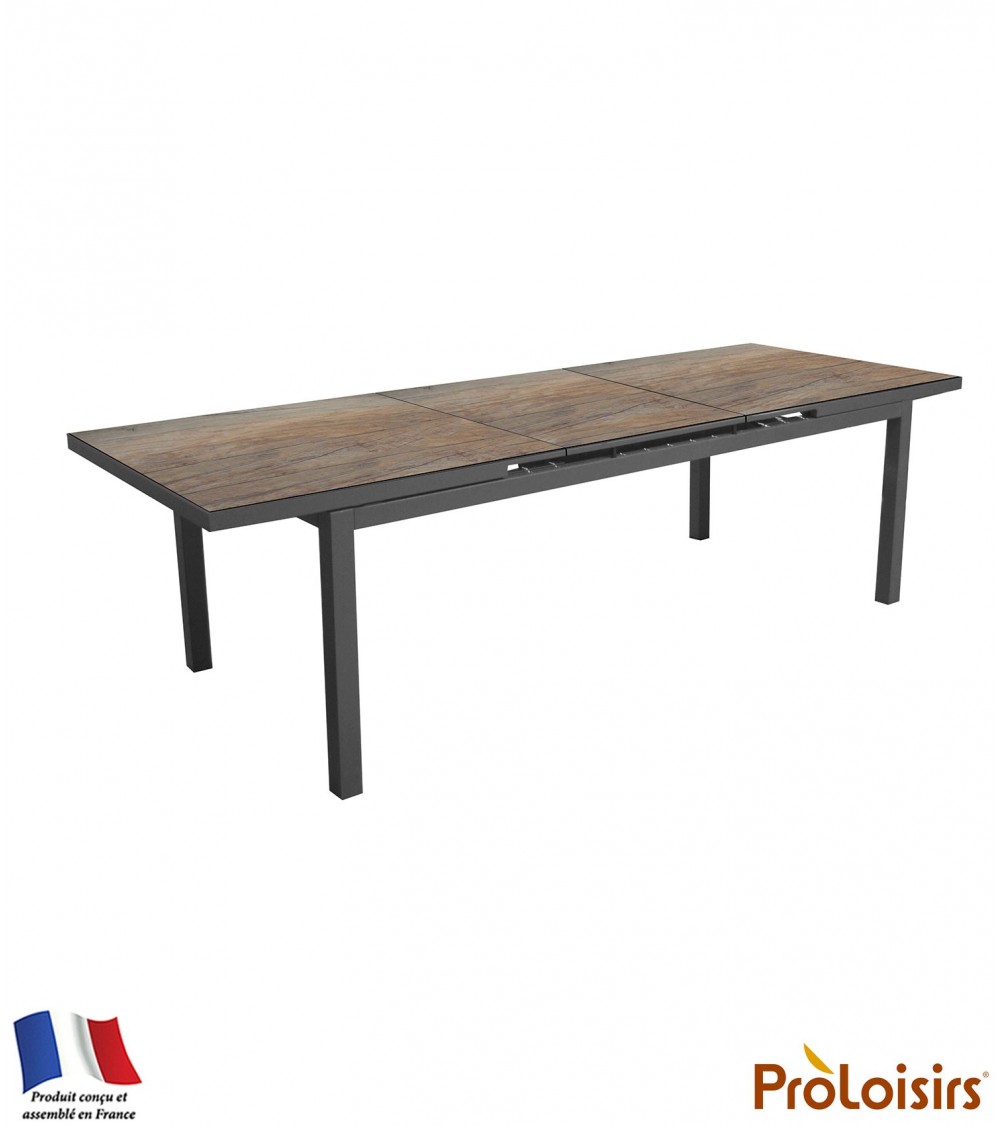 TABLE TERAMO 180/235 PLATEAU FUNDERMAX® Coloris:Châssis Graphite / Plateau HPL Wood Eco-participation    :Prix de vente comprena