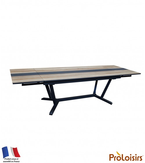 Table GALLEO 180/230/280 plateau Fundermax® Coloris:Châssis Graphite / Plateau HPL Wood Eco-participation    :Prix de vente comp
