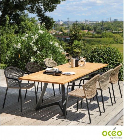 Table AGIRA 180/240 Plateau Teck FSC® Coloris:Châssis Graphite / Plateau Teck FSC®  Eco-participation    :Prix de vente comprena