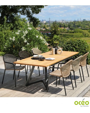 Table AGIRA 180/240 Plateau Teck FSC® Coloris:Châssis Graphite / Plateau Teck FSC®  Eco-participation    :Prix de vente comprena