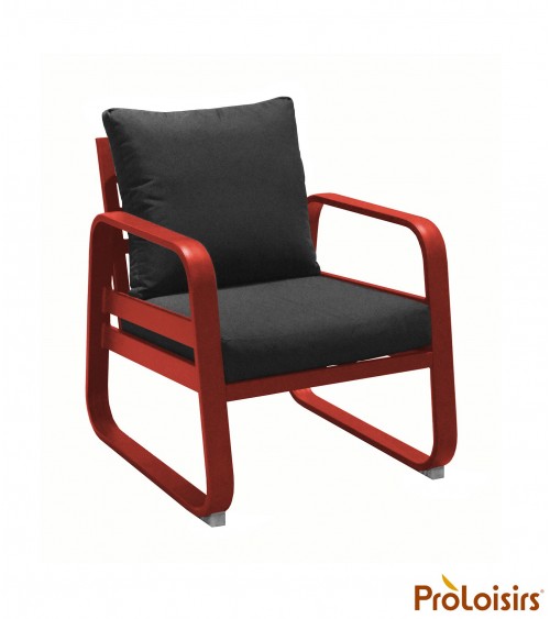 Fauteuil détente TONIO Coloris:Châssis Rouge / Assise coussin Chiné gris Eco-participation    :Prix de vente comprenant l' éco-p