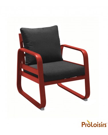 Fauteuil détente TONIO Coloris:Châssis Rouge / Assise coussin Chiné gris Eco-participation    :Prix de vente comprenant l' éco-p
