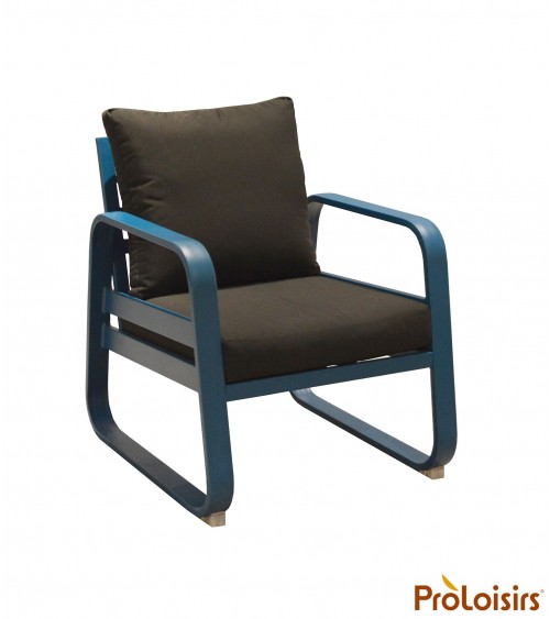 Fauteuil détente TONIO Coloris:Châssis Bleu / Assise coussin Chiné gris Eco-participation    :Prix de vente comprenant l' éco-pa
