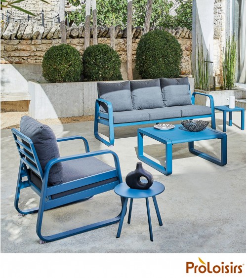 Fauteuil détente TONIO Coloris:Châssis Bleu / Assise coussin Chiné gris Eco-participation    :Prix de vente comprenant l' éco-pa