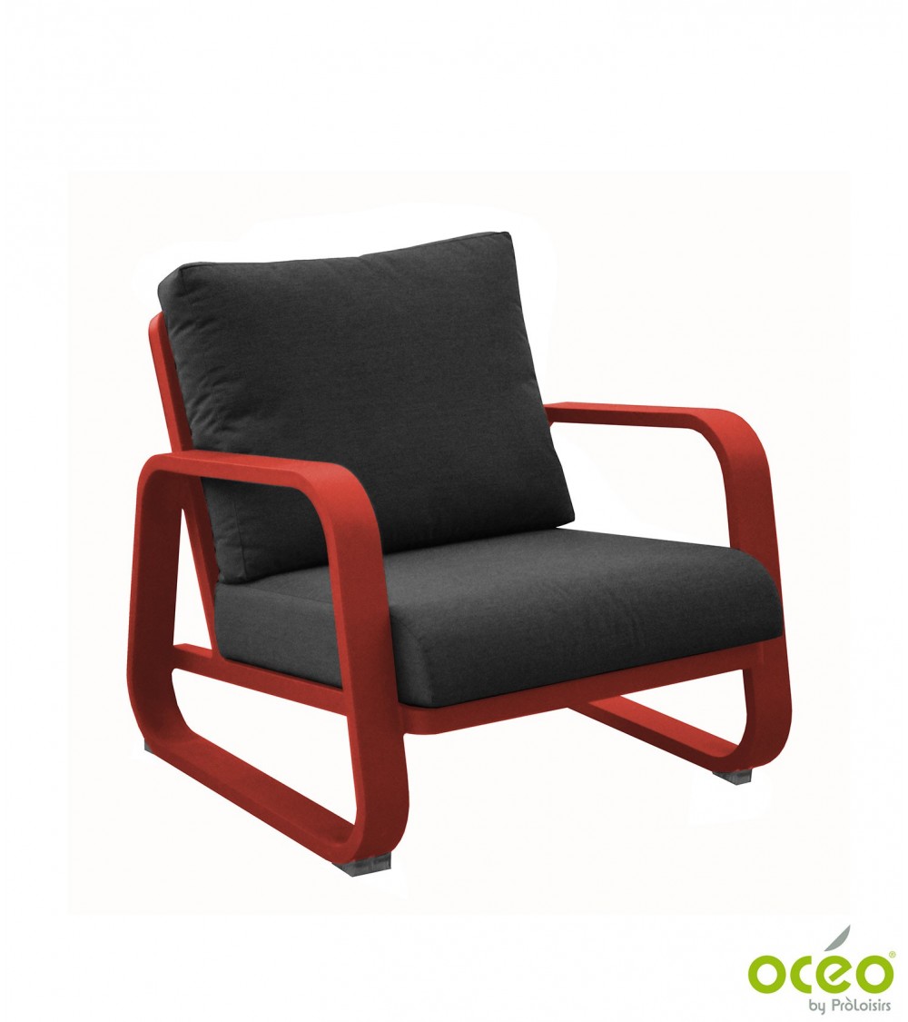 Fauteuil lounge ANTONINO Coloris:Châssis Rouge / Assise coussin Gris Eco-participation    :Prix de vente comprenant l' éco-parti