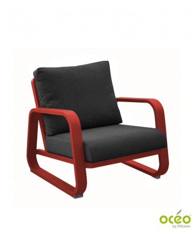 Fauteuil lounge ANTONINO Coloris:Châssis Rouge / Assise coussin Gris Eco-participation    :Prix de vente comprenant l' éco-parti