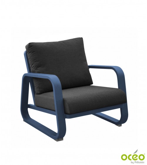 Fauteuil lounge ANTONINO Coloris:Châssis Bleu / Assise coussin Gris Eco-participation    :Prix de vente comprenant l' éco-partic