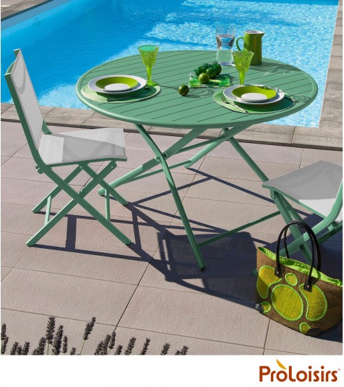 Table de jardin GLOBE 120 Coloris:Châssis Amande / Plateau Amande Eco-participation    :Prix de vente comprenant l' éco-particip