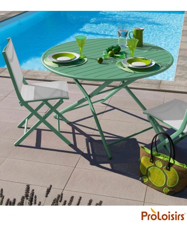 Table de jardin GLOBE 120 Coloris:Châssis Amande / Plateau Amande Eco-participation    :Prix de vente comprenant l' éco-particip