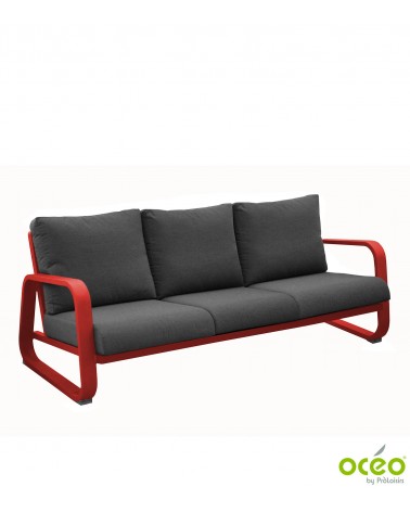 Canapé détente ANTONINO 3 places Coloris:Châssis Rouge / Assise coussin Gris Eco-participation    :Prix de vente comprenant l' é