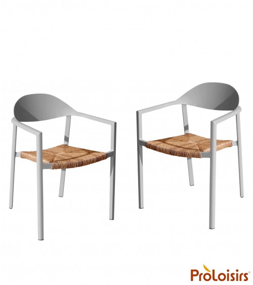 Fauteuil empilable BAGE Coloris:Châssis Blanc/Assise wicker paille beige Eco-participation    :Prix de vente comprenant l' éco-p