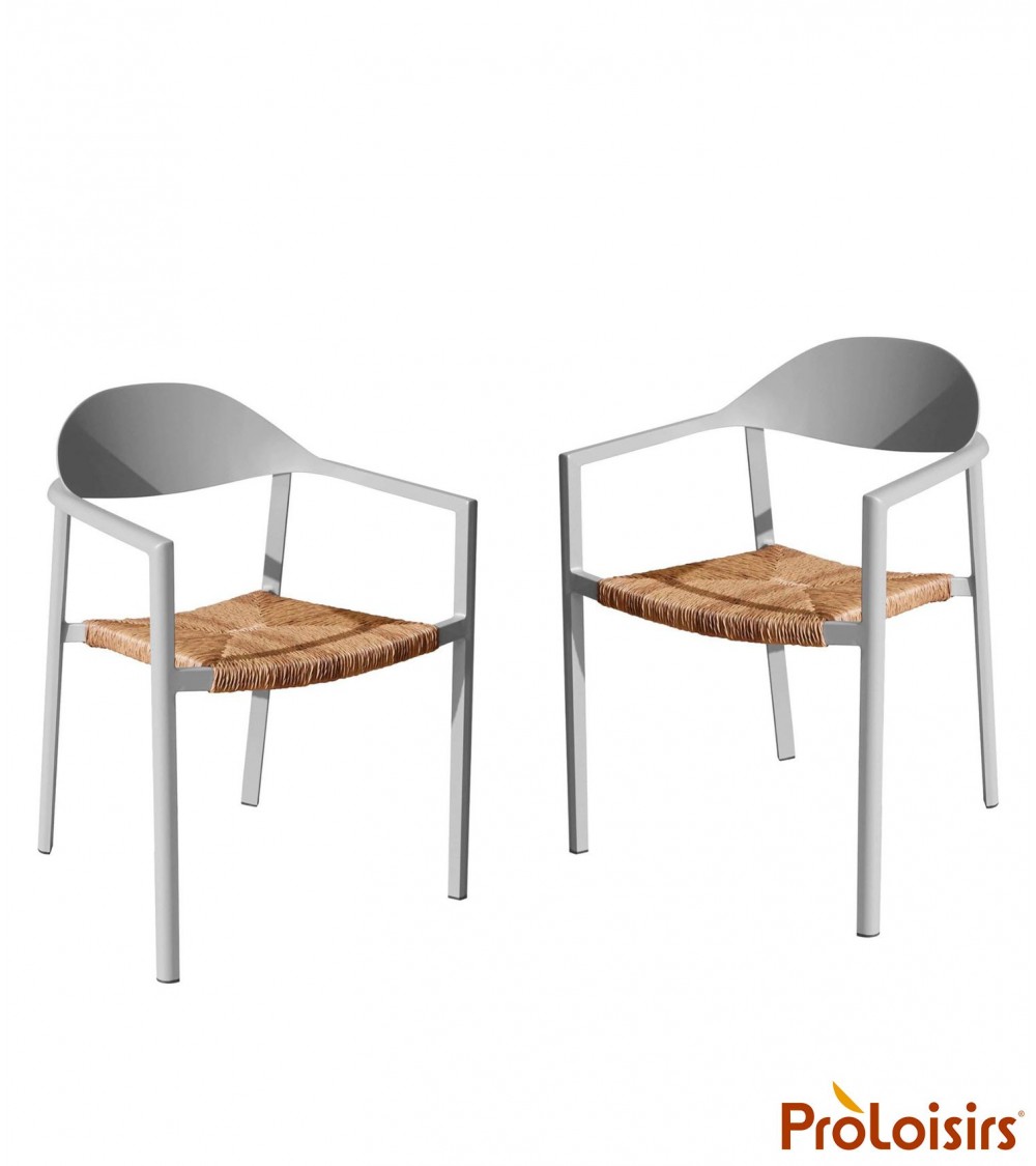 Fauteuil empilable BAGE Coloris:Châssis Blanc/Assise wicker paille beige Eco-participation    :Prix de vente comprenant l' éco-p