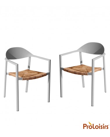 Fauteuil empilable BAGE Coloris:Châssis Blanc/Assise wicker paille beige Eco-participation    :Prix de vente comprenant l' éco-p