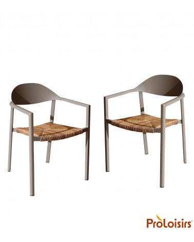 Fauteuil empilable BAGE Coloris:Châssis Sand/Assise wicker paille beige Eco-participation    :Prix de vente comprenant l' éco-pa