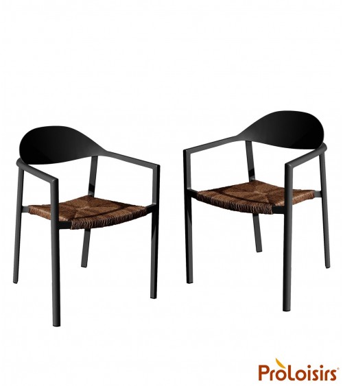 Fauteuil empilable BAGE Coloris:Châssis Graphite/Assise wicker paille noir Eco-participation    :Prix de vente comprenant l' éco