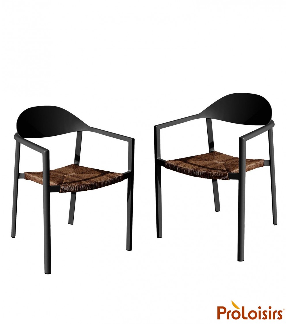 Fauteuil empilable BAGE Coloris:Châssis Graphite/Assise wicker paille noir Eco-participation    :Prix de vente comprenant l' éco