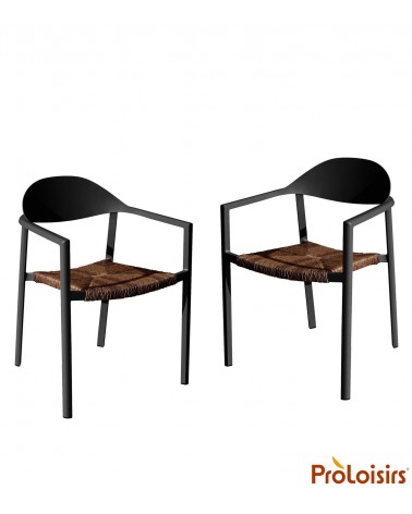 Fauteuil empilable BAGE Coloris:Châssis Graphite/Assise wicker paille noir Eco-participation    :Prix de vente comprenant l' éco