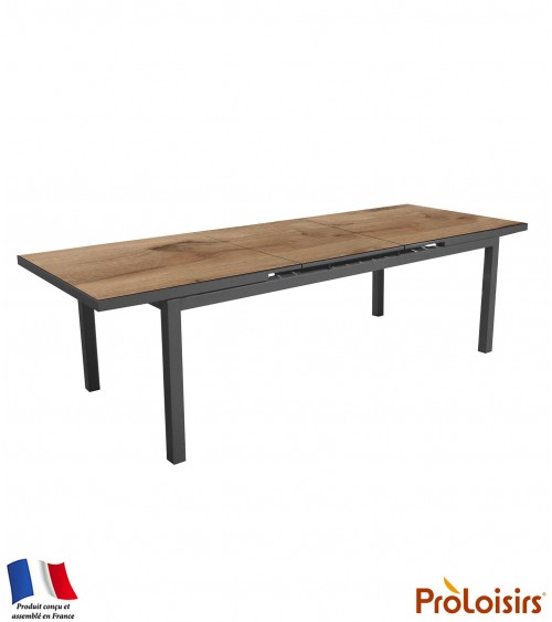 TABLE TERAMO 180/240 PLATEAU HPL FUNDERMAX® Coloris:Châssis Graphite/Plateau Fundermax® Chêne Eco-participation    :Prix de vent