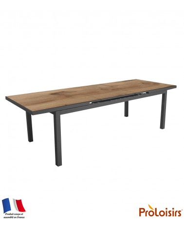 TABLE TERAMO 180/240 PLATEAU HPL FUNDERMAX® Coloris:Châssis Graphite/Plateau Fundermax® Chêne Eco-participation    :Prix de vent