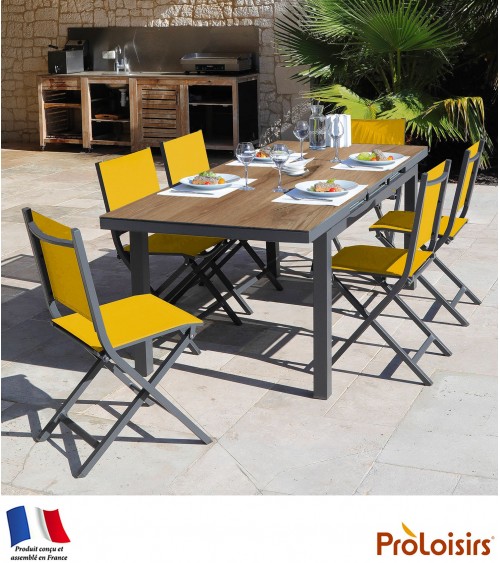 TABLE TERAMO 180/240 PLATEAU HPL FUNDERMAX® Coloris:Châssis Graphite/Plateau Fundermax® Chêne Eco-participation    :Prix de vent