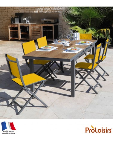 TABLE TERAMO 180/240 PLATEAU HPL FUNDERMAX® Coloris:Châssis Graphite/Plateau Fundermax® Chêne Eco-participation    :Prix de vent