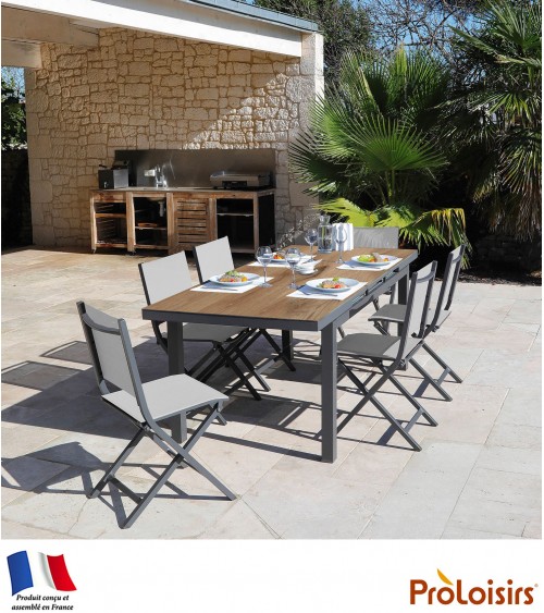 TABLE TERAMO 180/240 PLATEAU HPL FUNDERMAX® Coloris:Châssis Graphite/Plateau Fundermax® Chêne Eco-participation    :Prix de vent