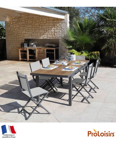 TABLE TERAMO 180/240 PLATEAU HPL FUNDERMAX® Coloris:Châssis Graphite/Plateau Fundermax® Chêne Eco-participation    :Prix de vent