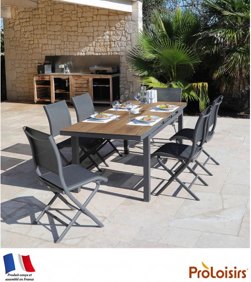 TABLE TERAMO 180/240 PLATEAU HPL FUNDERMAX® Coloris:Châssis Graphite/Plateau Fundermax® Chêne Eco-participation    :Prix de vent