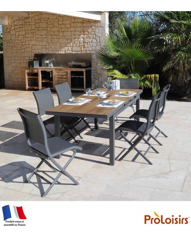TABLE TERAMO 180/240 PLATEAU HPL FUNDERMAX® Coloris:Châssis Graphite/Plateau Fundermax® Chêne Eco-participation    :Prix de vent