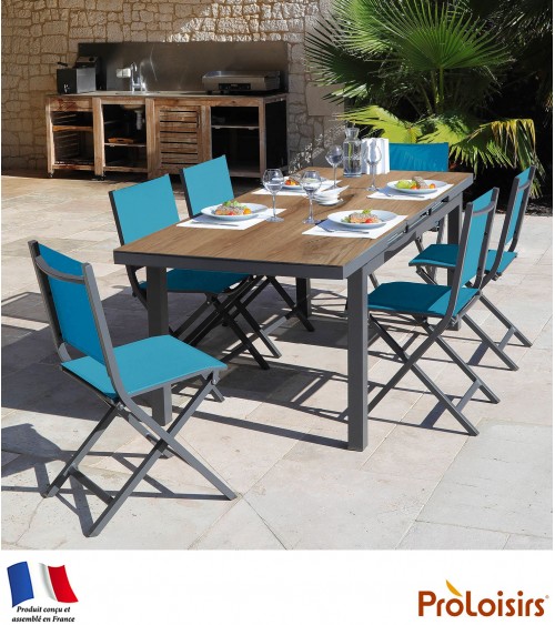 TABLE TERAMO 180/240 PLATEAU HPL FUNDERMAX® Coloris:Châssis Graphite/Plateau Fundermax® Chêne Eco-participation    :Prix de vent