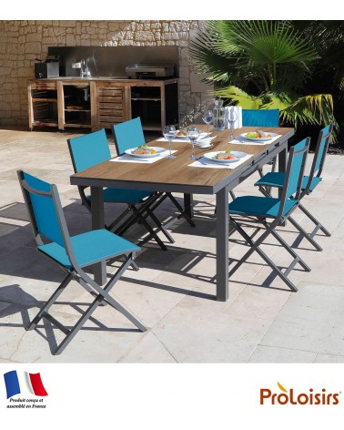 TABLE TERAMO 180/240 PLATEAU HPL FUNDERMAX® Coloris:Châssis Graphite/Plateau Fundermax® Chêne Eco-participation    :Prix de vent