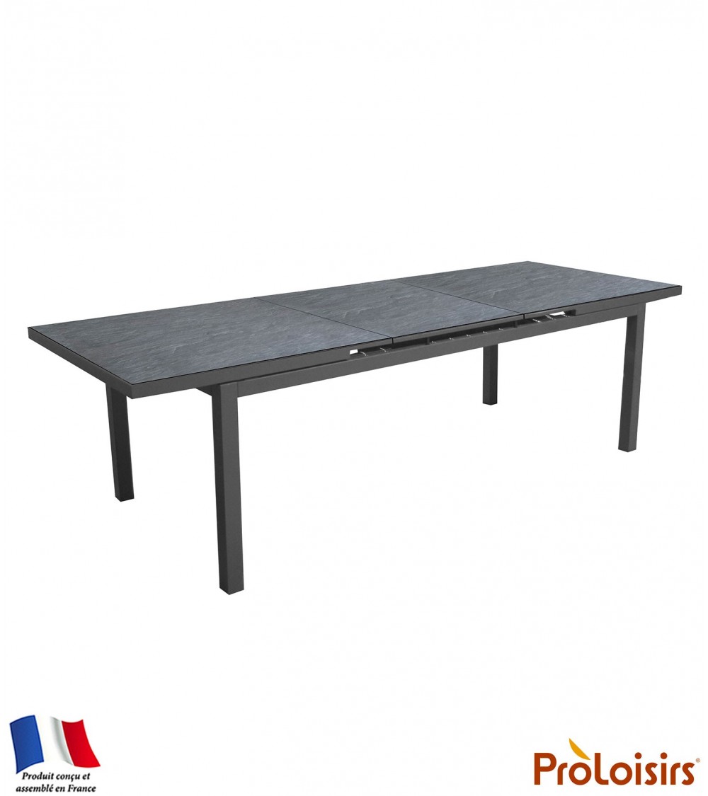 TABLE TERAMO 180/240 PLATEAU HPL FUNDERMAX® Coloris:Châssis Graphite/Plateau Fundermax® Ardoise Eco-participation    :Prix de ve