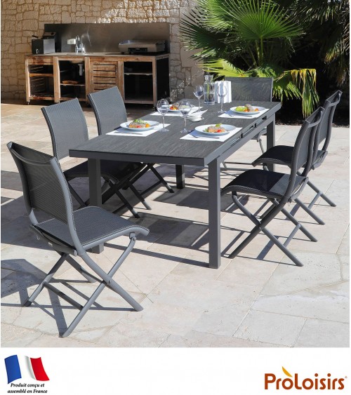 TABLE TERAMO 180/240 PLATEAU HPL FUNDERMAX® Coloris:Châssis Graphite/Plateau Fundermax® Ardoise Eco-participation    :Prix de ve