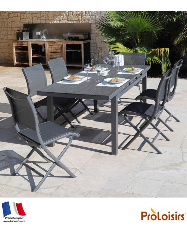 TABLE TERAMO 180/240 PLATEAU HPL FUNDERMAX® Coloris:Châssis Graphite/Plateau Fundermax® Ardoise Eco-participation    :Prix de ve