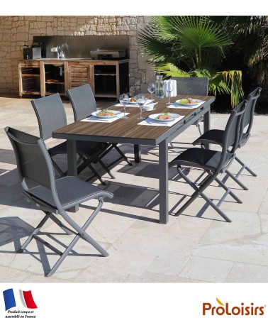 TABLE TERAMO 180/240 PLATEAU HPL FUNDERMAX® Coloris:Châssis Graphite/Plateau Fundermax® Bambou Eco-participation    :Prix de ven