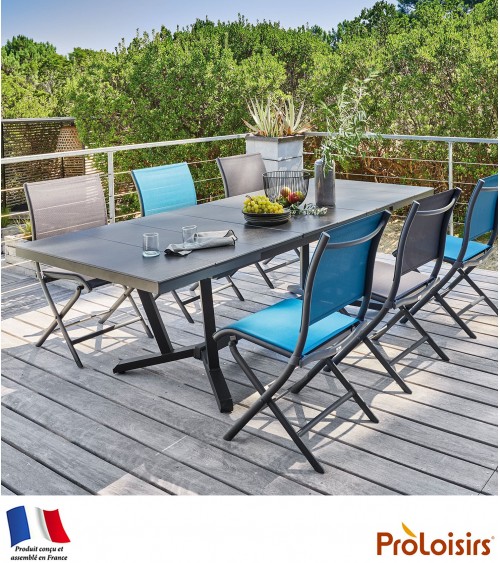 Table VITA 180/240 plateau lames HPL Fundermax® Coloris:Châssis Graphite/Plateau Fundermax® Ardoise Eco-participation    :Prix d