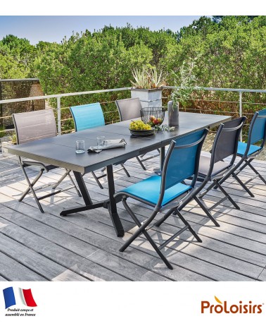 Table VITA 180/240 plateau lames HPL Fundermax® Coloris:Châssis Graphite/Plateau Fundermax® Ardoise Eco-participation    :Prix d