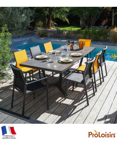 Table VITA 180/240 plateau lames HPL Fundermax® Coloris:Châssis Graphite/Plateau Fundermax® Bambou Eco-participation    :Prix de