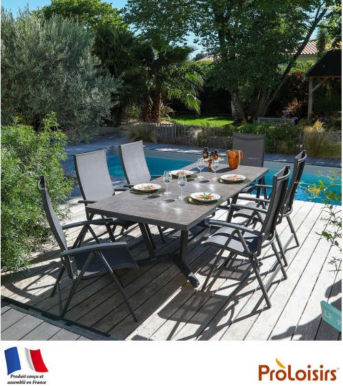 Table VITA 180/240 plateau lames HPL Fundermax® Coloris:Châssis Graphite/Plateau Fundermax® Bambou Eco-participation    :Prix de