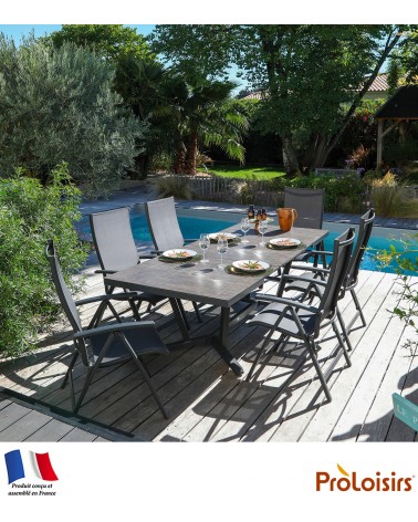Table VITA 180/240 plateau lames HPL Fundermax® Coloris:Châssis Graphite/Plateau Fundermax® Bambou Eco-participation    :Prix de
