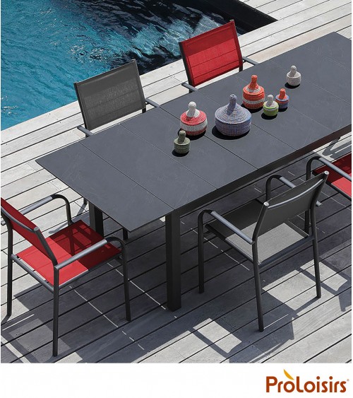 Table HIVAOA 180/240 Céramique Coloris:Châssis Graphite / Plateau Graphite Eco-participation    :Prix de vente comprenant l' éco