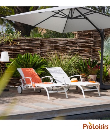 Bain de soleil ELEGANCE avec accoudoirs Coloris:Châssis Blanc/Assise Blanc Eco-participation    :Prix de vente comprenant l' éco
