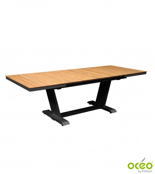 Table AMBER 180/240 Plateau à lames Teck FSC® Coloris:Châssis Graphite / Plateau Teck FSC®  Eco-participation    :Prix de vente 